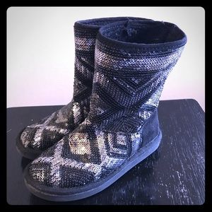 Girls JUSTICE sequin boots silver/black size 12